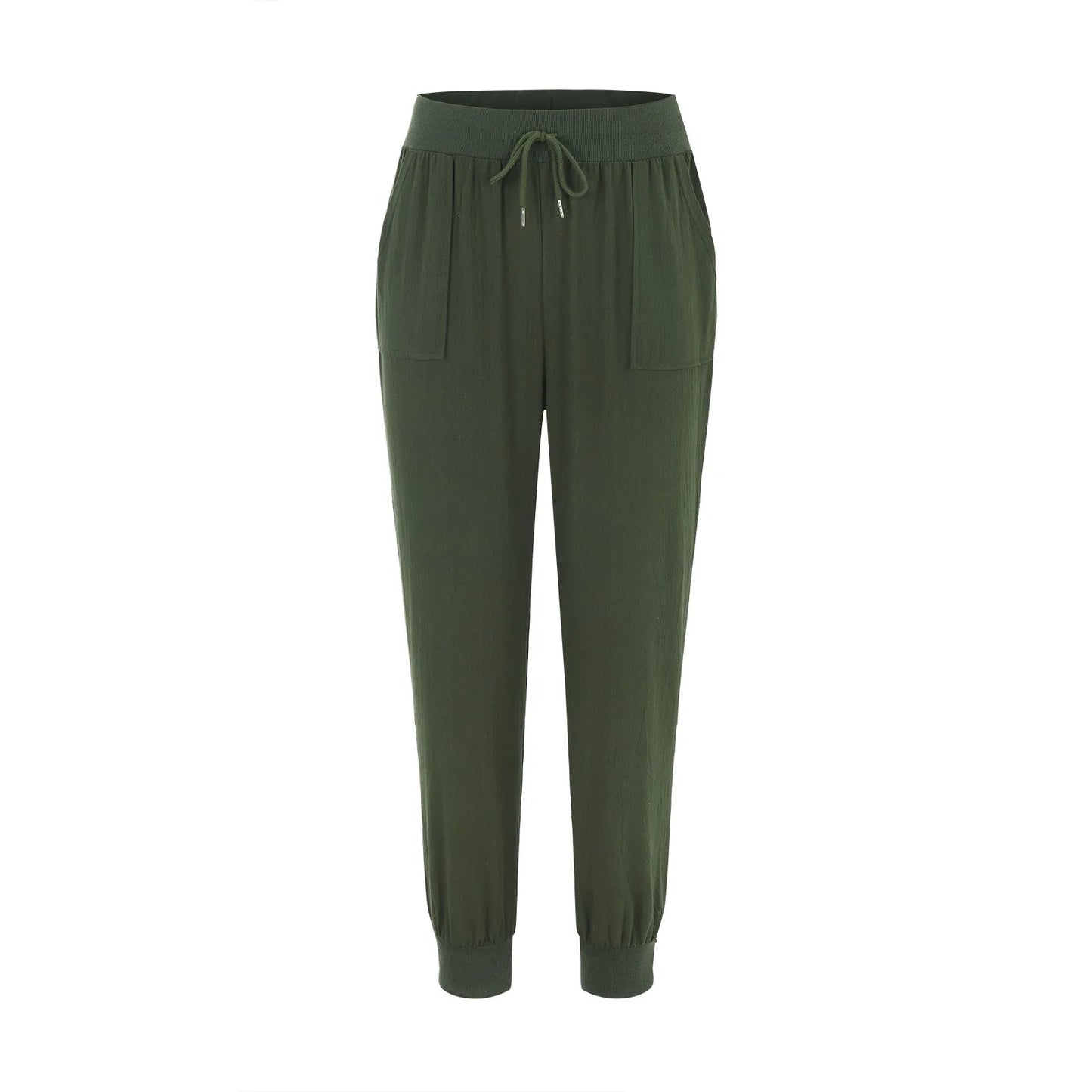 Casual Cotton Linen Pants For Women Drawstring Back Elastic Waist Casual Pants With Pockets Plus Size Solid Color Harem Trousers