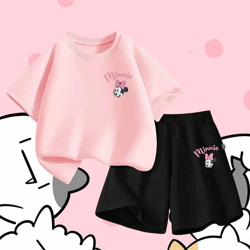Summer Baby Girl Boy Clothes Set Children Disney Minnie Printing T-shirt and Short Two Pieces Suit Kid Shorts Sleeve Tracksuit