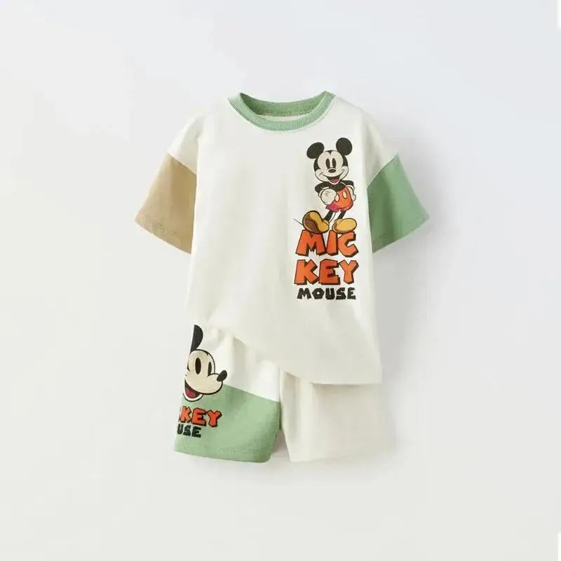 Summer Child Csotume Mickey Print TShirt+Shorts 2Piece Set Casual Sports Clothes Trendy Short Sleeve Outfits Outer Wear For Kid