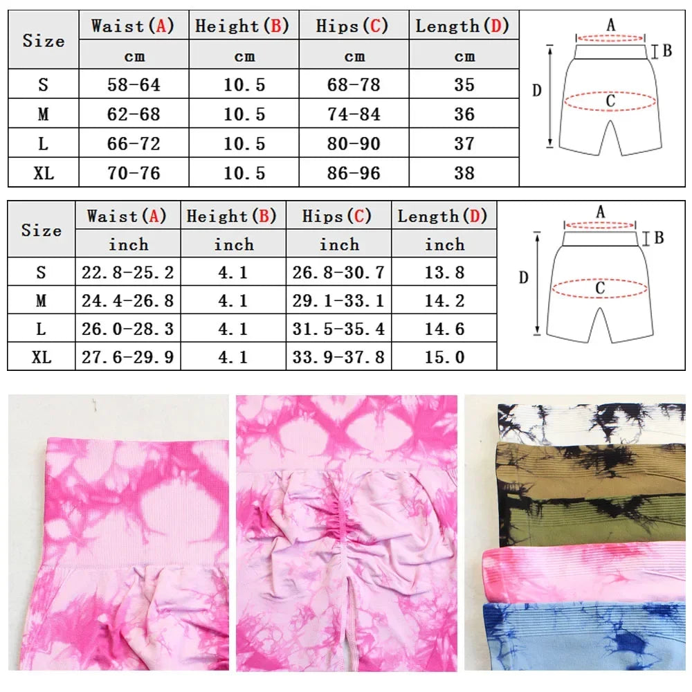 Yoga Shorts for Women Tie Dye Seamless Cycling Running High Waisted Workout Gym Fitness S M L XL