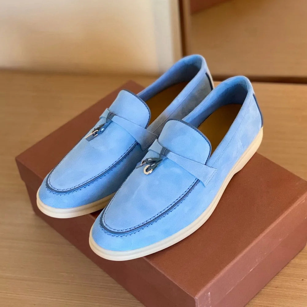 Ladies' loafers, rubber stitched sheepskin suede leather luxury brand flat shoes, best-selling women's shoes