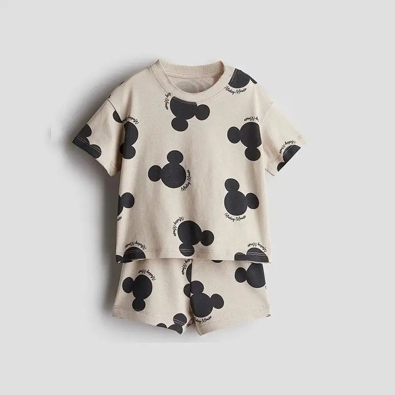 Disney Cartoon T-shirt Outfits Summer Clothing Baby Boys Short Sleeve Tops Shorts Casual Tracksuits Kids Mickey Tees Set 1-5 Age