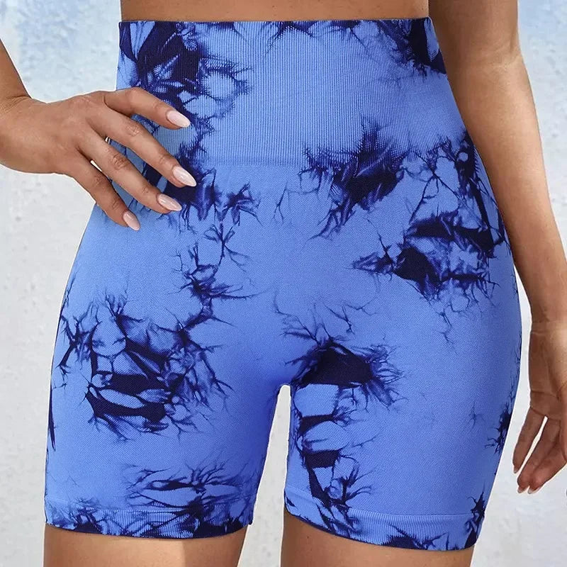Yoga Shorts for Women Tie Dye Seamless Cycling Running High Waisted Workout Gym Fitness S M L XL
