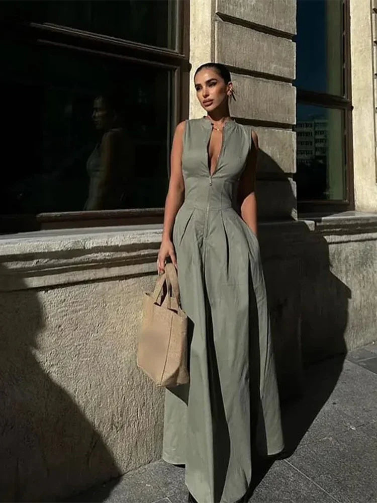 Women Elegant O Neck Bodycon Vestidos 2024 Summer New Office Ladies Party Robes Fashion Sleeveless High Waist Zipper Maxi Dress