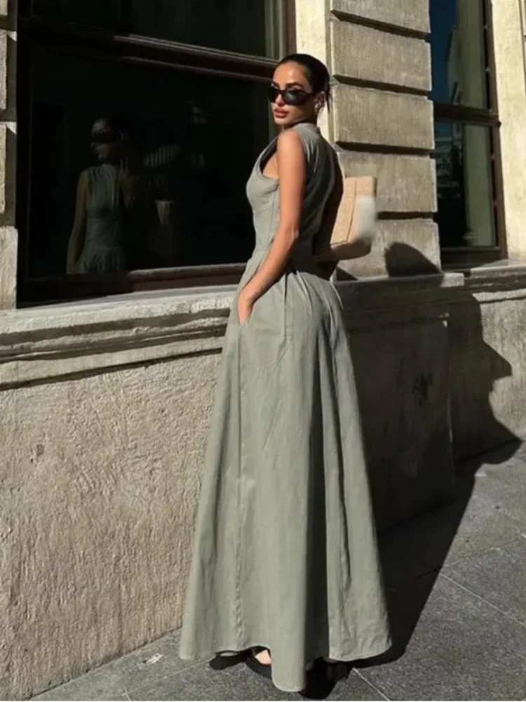 Women Elegant O Neck Bodycon Vestidos 2024 Summer New Office Ladies Party Robes Fashion Sleeveless High Waist Zipper Maxi Dress