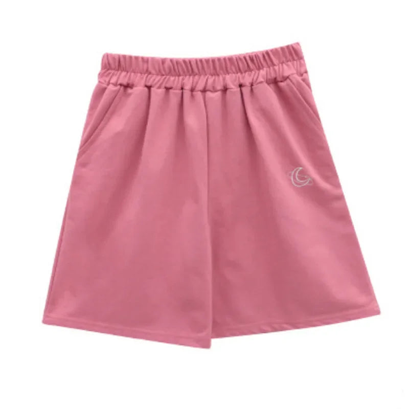 Women's Loose Waist Embroidered Shorts Summer High Waist Wide Leg Casual Five-Quarter Pants Fashionable Korean Style