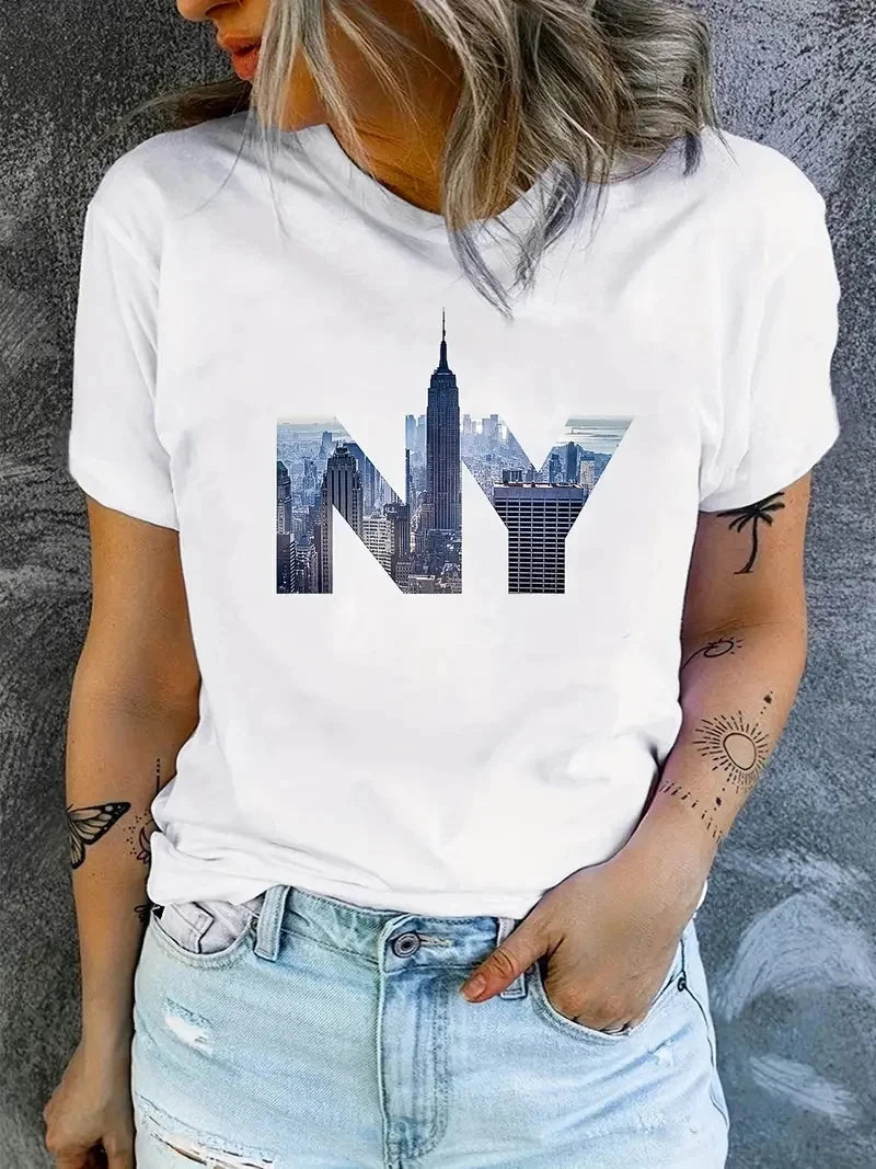 Women's T-Shirts Cartoon Cotton Pattern Print Tees Casual Street Femalewear Summer Plus sized T-Shirt Fashion Lady Y2k Clothing