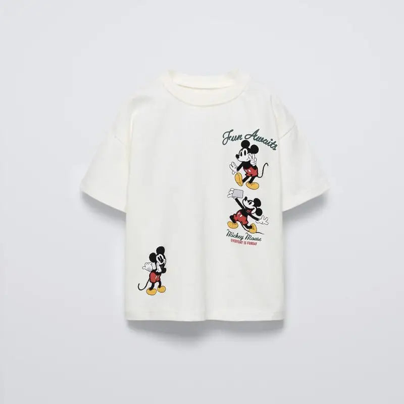 Disney Mickey T-shirt Short-sleeved Tops Summer Children's Clothes Casual Loose Baby Boys Cartoon Tee O-neck Kids Costume Tshirt