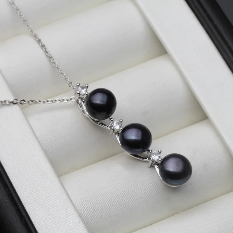 2025 New Freshwater Natural Black Pearl Pendant Women,Wedding 925 Silver Pearl Necklace Wife Mother Anniversary Gift White Grey
