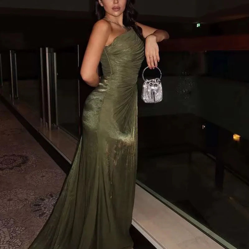 Elegant Dress for Women Off Shoulder Sleeveless Chic Evening Dresses Spring Summer 2025 Female Fashion High Waist Party Dress