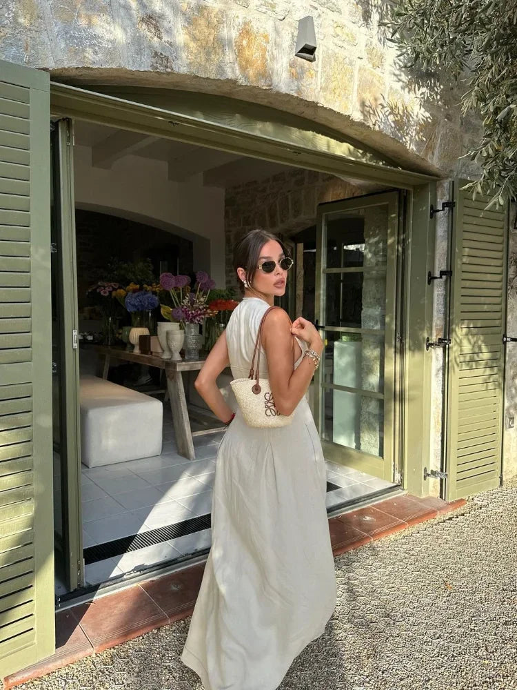 Women Elegant O Neck Bodycon Vestidos 2024 Summer New Office Ladies Party Robes Fashion Sleeveless High Waist Zipper Maxi Dress