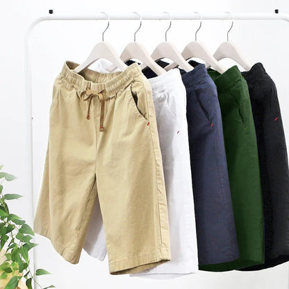 Women's Big Size Bermuda Shorts, High Waist, Cotton, Lace-Up, Knee Length, Casual Streetwear, Summer