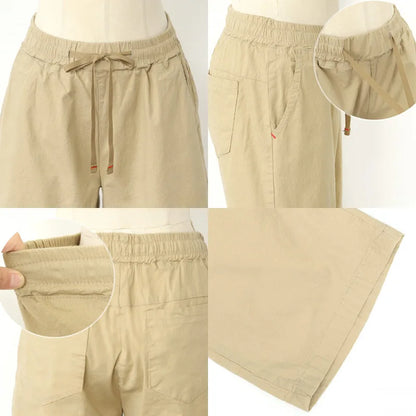 Women's Big Size Bermuda Shorts, High Waist, Cotton, Lace-Up, Knee Length, Casual Streetwear, Summer