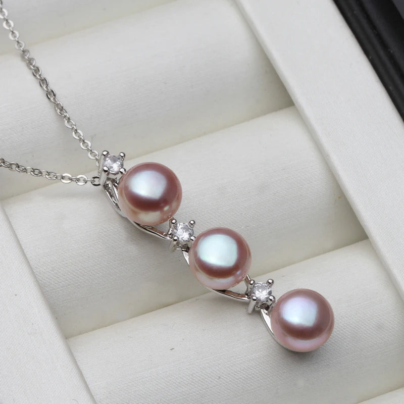 2025 New Freshwater Natural Black Pearl Pendant Women,Wedding 925 Silver Pearl Necklace Wife Mother Anniversary Gift White Grey