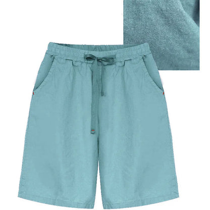 Women's Big Size Bermuda Shorts, High Waist, Cotton, Lace-Up, Knee Length, Casual Streetwear, Summer