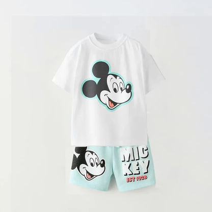 New Donald Duck Print T-shirt Shorts Outfit Summer Costume 2 Piece Set Kids Boys Fashion Casual Crewneck Tops+Shorts Tracksuits