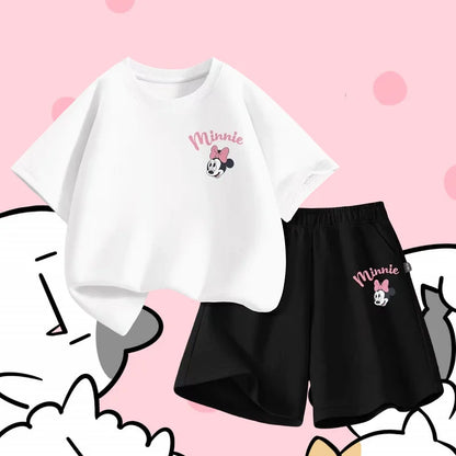 Summer Baby Girl Boy Clothes Set Children Disney Minnie Printing T-shirt and Short Two Pieces Suit Kid Shorts Sleeve Tracksuit
