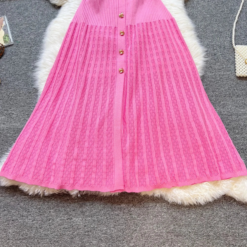 YuooMuoo Brand Fashion Elegant Patchwork Knitted Long Dress Spring Summer Women Luxury Shirt Sweater Dress Lady Party Vestido