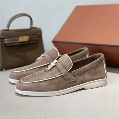 Ladies' loafers, rubber stitched sheepskin suede leather luxury brand flat shoes, best-selling women's shoes