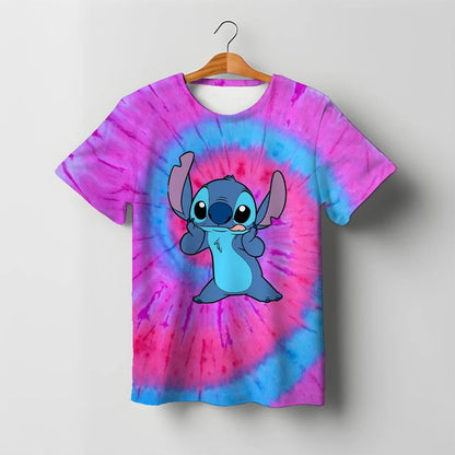 2025 Summer Disney Stitch Kids 3d Print Tees 1-14 Years T-shirt Children Cartoon Style Tops Short Sleeves Tees Kids T Shirt