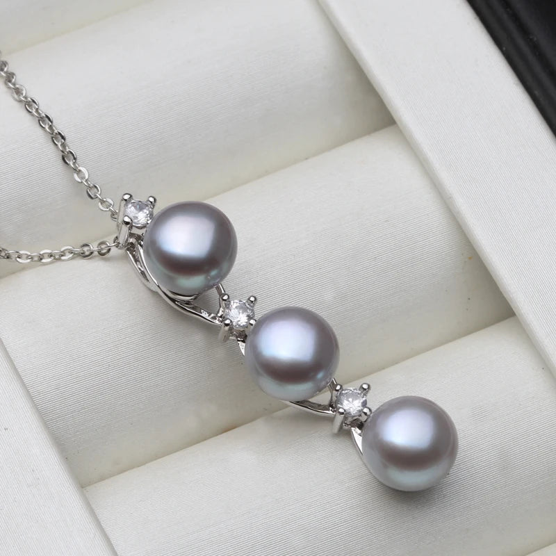2025 New Freshwater Natural Black Pearl Pendant Women,Wedding 925 Silver Pearl Necklace Wife Mother Anniversary Gift White Grey