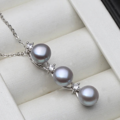 2025 New Freshwater Natural Black Pearl Pendant Women,Wedding 925 Silver Pearl Necklace Wife Mother Anniversary Gift White Grey
