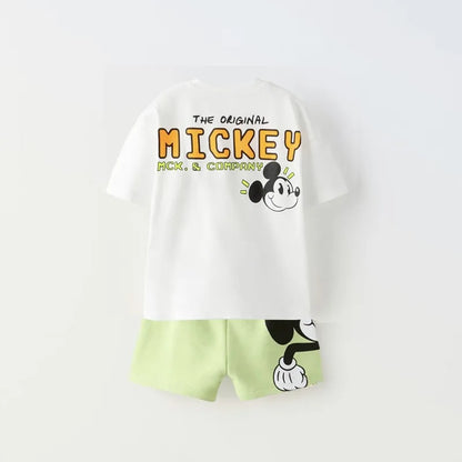 New Donald Duck Print T-shirt Shorts Outfit Summer Costume 2 Piece Set Kids Boys Fashion Casual Crewneck Tops+Shorts Tracksuits