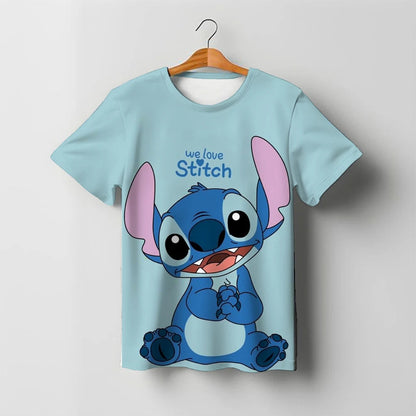 2025 Summer Disney Stitch Kids 3d Print Tees 1-14 Years T-shirt Children Cartoon Style Tops Short Sleeves Tees Kids T Shirt
