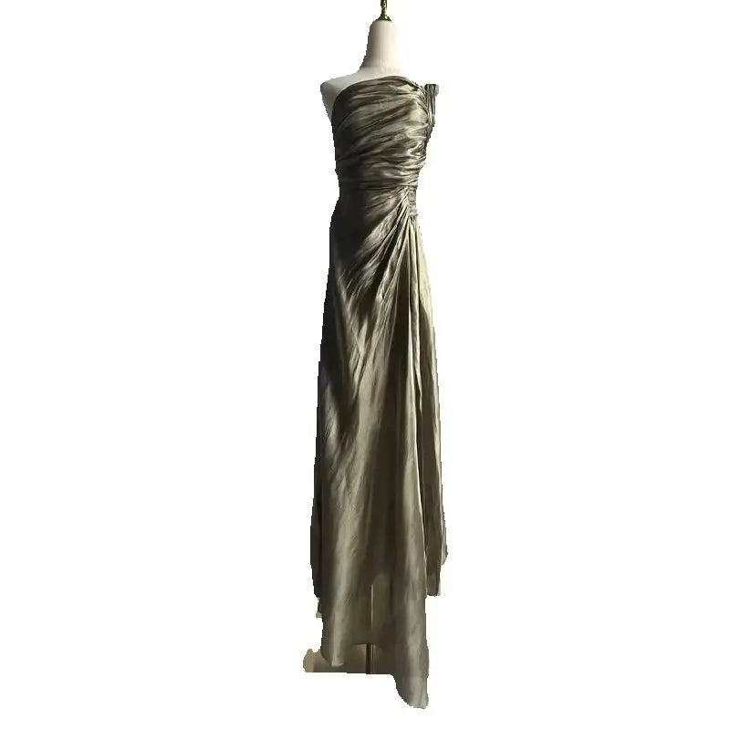 Elegant Dress for Women Off Shoulder Sleeveless Chic Casual Dresses Spring Summer 2025 New Female Fashion High Waist Solid Dress