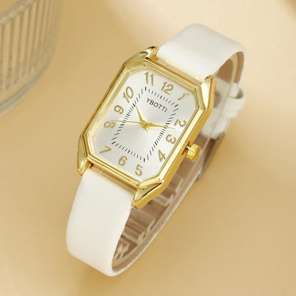 5/4/1PC Square Women Watches Set Leather Strap Ladies Quartz Wristwatch Ring Necklace Earrings Bracelet Jewelry Set Gift (No Box