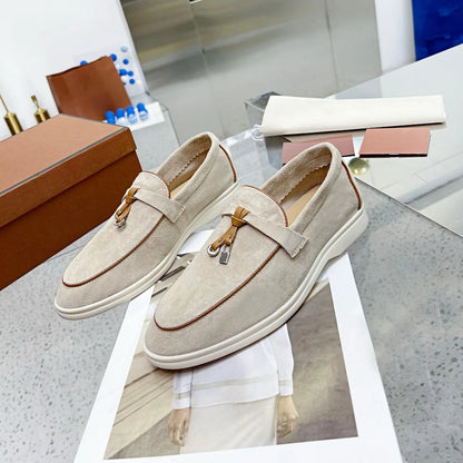 Ladies' loafers, rubber stitched sheepskin suede leather luxury brand flat shoes, best-selling women's shoes