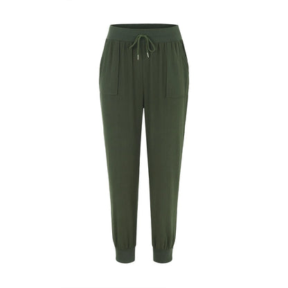 Casual Cotton Linen Pants For Women Drawstring Back Elastic Waist Casual Pants With Pockets Plus Size Solid Color Harem Trousers