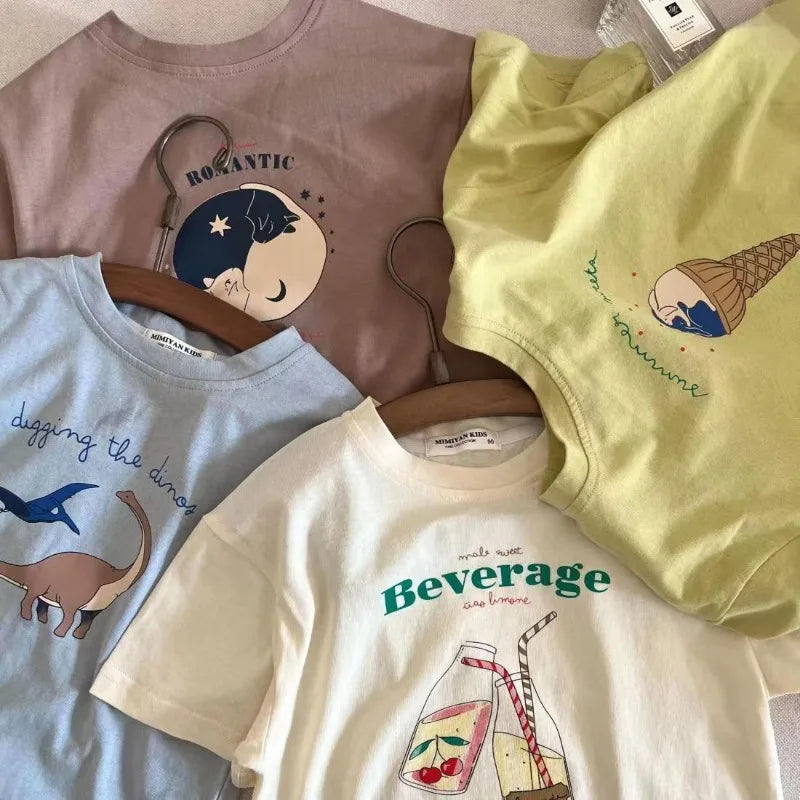 2024 Children's Cotton Short Sleeve Top Cartoon Printed Half Sleeve Summer New Style For Middle Small Kids Kidswear T-shirt