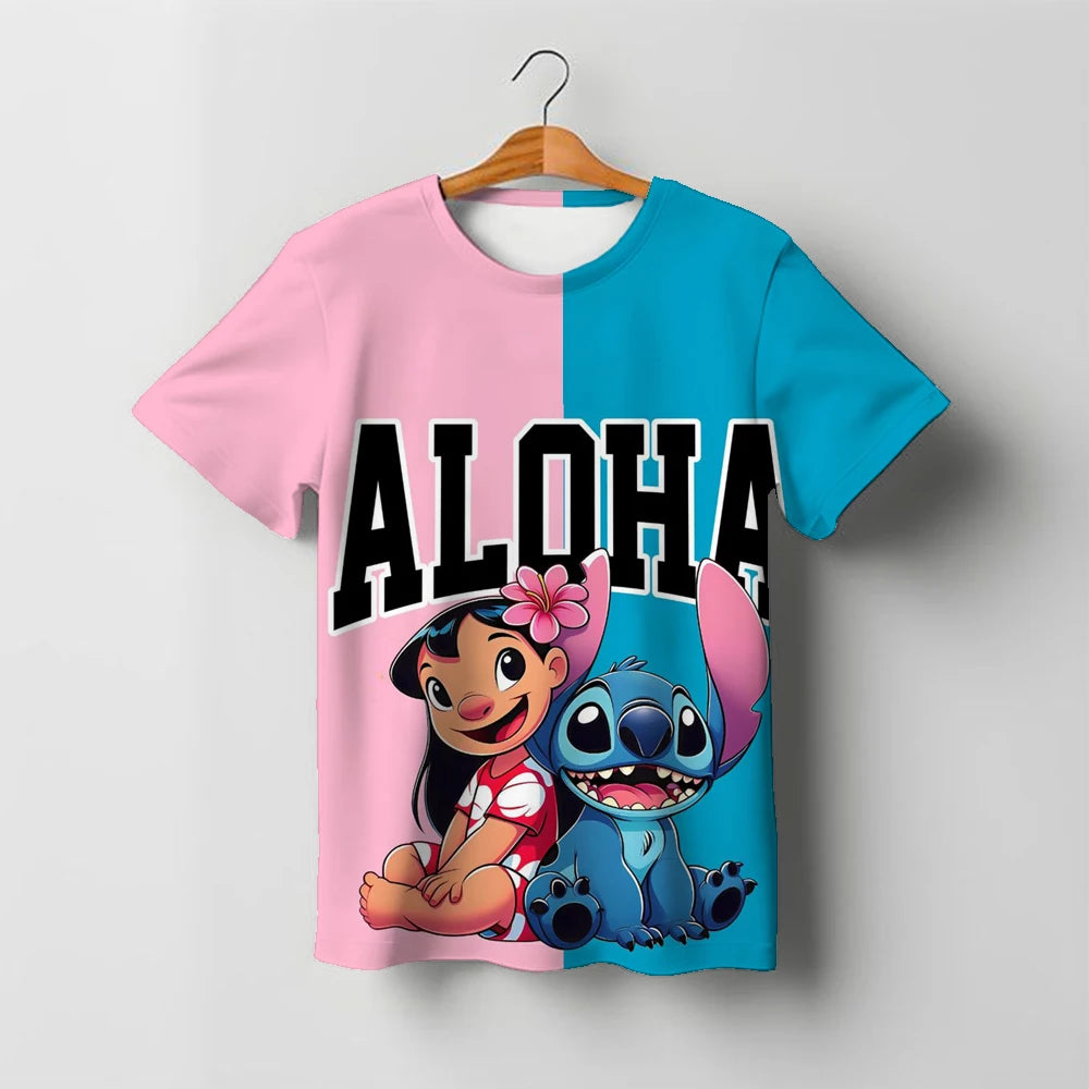 2025 Summer Disney Stitch Kids 3d Print Tees 1-14 Years T-shirt Children Cartoon Style Tops Short Sleeves Tees Kids T Shirt