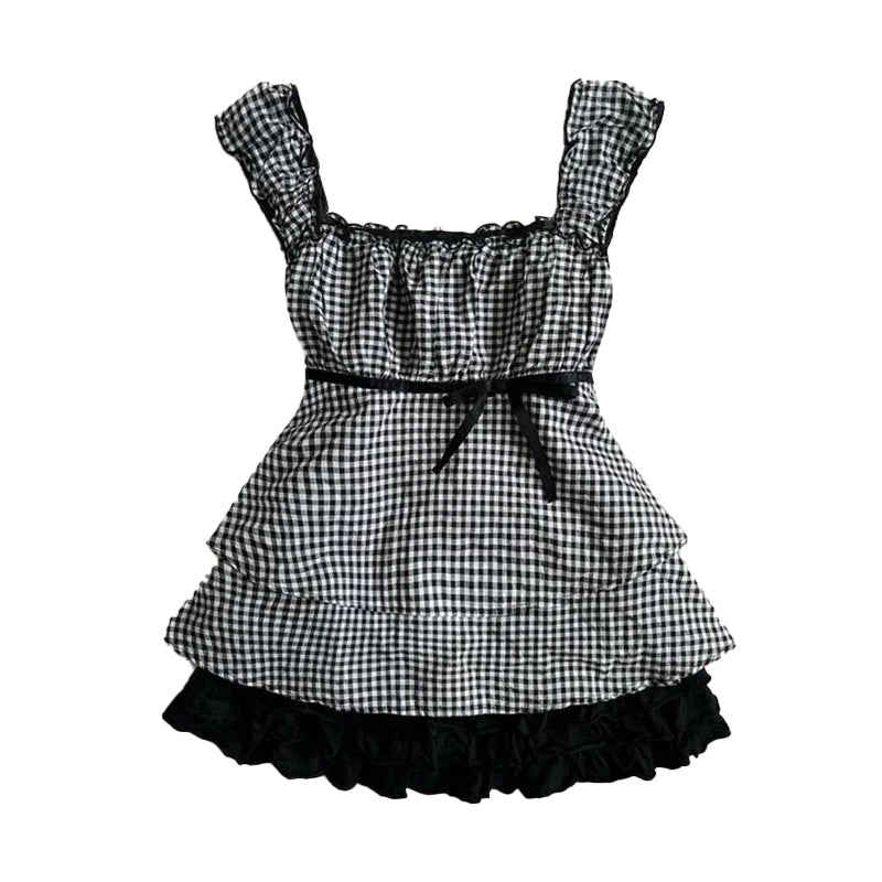 Harajuku Retro Y2K E-Girl Casual Dress Sexy Slim Chic Graphic Print Lace-Up Halter Neck Dresses Goth Grunge Fairycore Streetwear