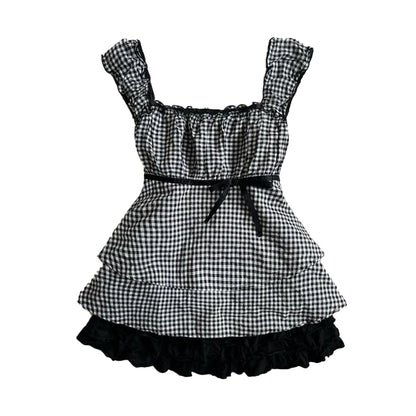 Harajuku Retro Y2K E-Girl Casual Dress Sexy Slim Chic Graphic Print Lace-Up Halter Neck Dresses Goth Grunge Fairycore Streetwear