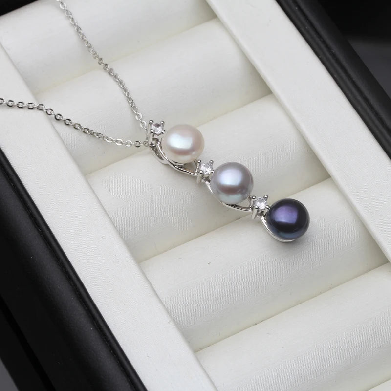 2025 New Freshwater Natural Black Pearl Pendant Women,Wedding 925 Silver Pearl Necklace Wife Mother Anniversary Gift White Grey