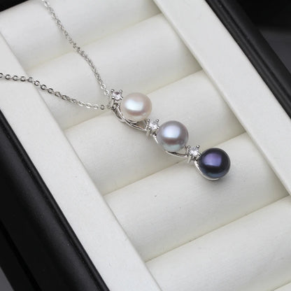 2025 New Freshwater Natural Black Pearl Pendant Women,Wedding 925 Silver Pearl Necklace Wife Mother Anniversary Gift White Grey