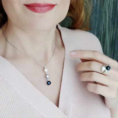 2025 New Freshwater Natural Black Pearl Pendant Women,Wedding 925 Silver Pearl Necklace Wife Mother Anniversary Gift White Grey