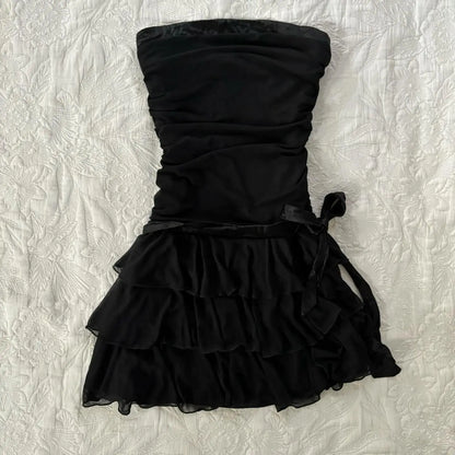 Harajuku Retro Y2K E-Girl Casual Dress Sexy Slim Chic Graphic Print Lace-Up Halter Neck Dresses Goth Grunge Fairycore Streetwear