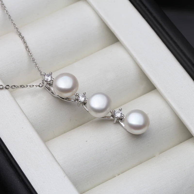 2025 New Freshwater Natural Black Pearl Pendant Women,Wedding 925 Silver Pearl Necklace Wife Mother Anniversary Gift White Grey