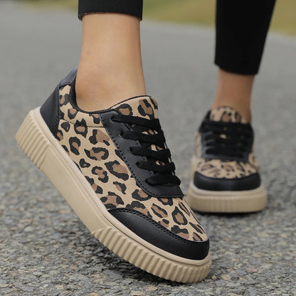 Outdoor Women Walking Shoes Skateboarding Shoes Women Sneakers PU Leather Lace-Up Breathable Jogging Casual Sneakers De Mujer