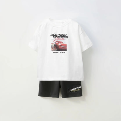 Cartoon Car Tshirt+shorts 2pcs Kids Boys Trendy Round Neck Tees Thin Casual Loose Shorts Short Sleeve Tracksuits For Children