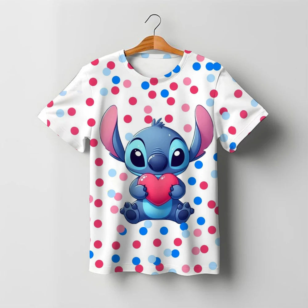2025 Summer Disney Stitch Kids 3d Print Tees 1-14 Years T-shirt Children Cartoon Style Tops Short Sleeves Tees Kids T Shirt