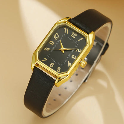 5/4/1PC Square Women Watches Set Leather Strap Ladies Quartz Wristwatch Ring Necklace Earrings Bracelet Jewelry Set Gift (No Box