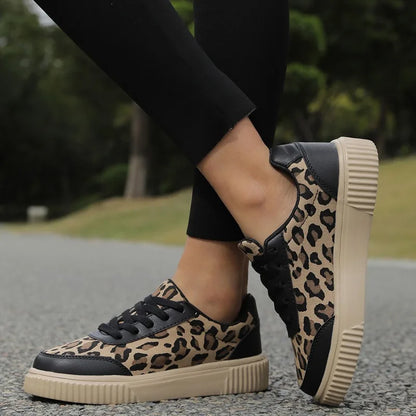 Outdoor Women Walking Shoes Skateboarding Shoes Women Sneakers PU Leather Lace-Up Breathable Jogging Casual Sneakers De Mujer