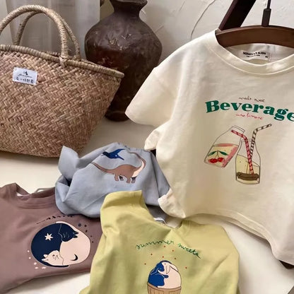2024 Children's Cotton Short Sleeve Top Cartoon Printed Half Sleeve Summer New Style For Middle Small Kids Kidswear T-shirt