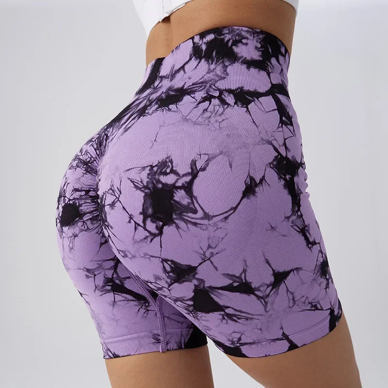 Yoga Shorts for Women Tie Dye Seamless Cycling Running High Waisted Workout Gym Fitness S M L XL