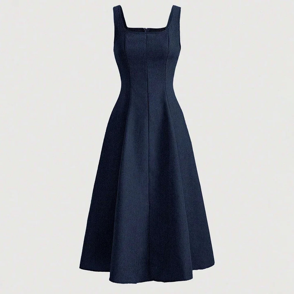 Rafiah Boutique Women's Dresses Summer French Elegant Fashion Simple Sleeveless Square Neck A-Line Party Dresses