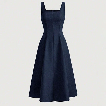Rafiah Boutique Women's Dresses Summer French Elegant Fashion Simple Sleeveless Square Neck A-Line Party Dresses